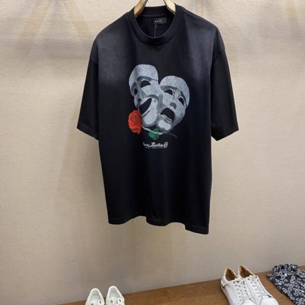 designer,replica,clothing,fake,1:1,lv,luxury,high quality AMIRI new heavy washed old cotton round neck short sleeves printed LOGO loose version unisex
