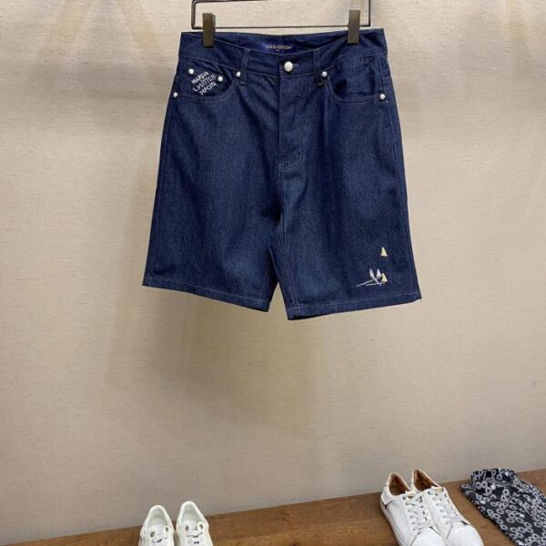 designer,replica,clothing,fake,1:1,lv,luxury,high quality Louis Vuitton sailboat pocket embroidered denim shorts