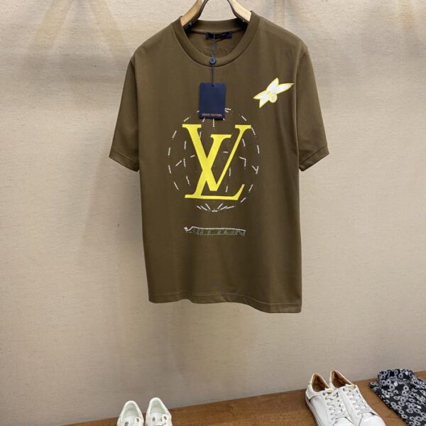 designer,replica,clothing,fake,1:1,lv,luxury,high quality Louis Vuitton Early Spring Heavy Cotton Printed Rhinestone Short Sleeve T-Shirt