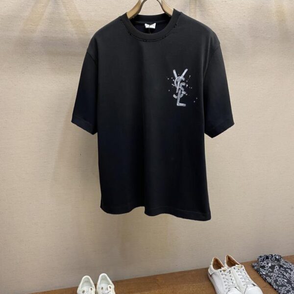 designer,replica,clothing,fake,1:1,lv,luxury,high quality Yves Saint Laurent Heavyweight Cotton Hand-painted Graffiti Series Washed Damaged Half Sleeve T-shirt OS Loose Version