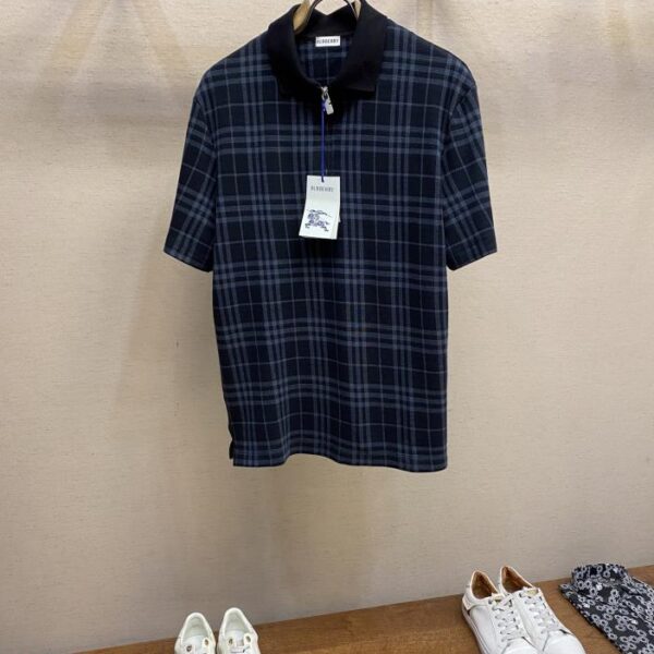 designer,replica,clothing,fake,1:1,lv,luxury,high quality Burberry Checked Stretch Cotton Blend POLO Neck Short Sleeves