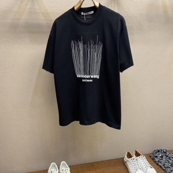 designer,replica,clothing,fake,1:1,lv,luxury,high quality Alexander Wang’s new heavy embroidery hand-made hole pure cotton round neck short sleeves loose version unisex