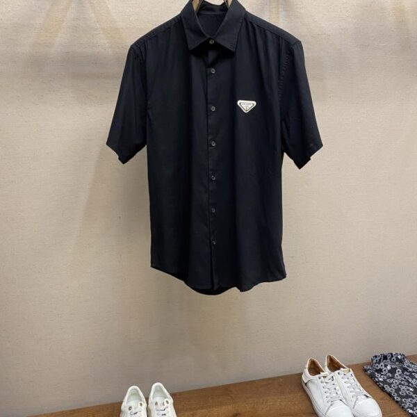 designer,replica,clothing,fake,1:1,lv,luxury,high quality Prada new special woven linen triangle logo shirt men’s fashion casual long-sleeved shirt