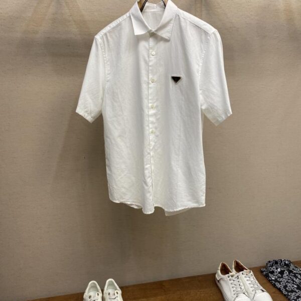 designer,replica,clothing,fake,1:1,lv,luxury,high quality Prada new special woven linen triangle logo shirt men’s fashion casual long-sleeved shirt