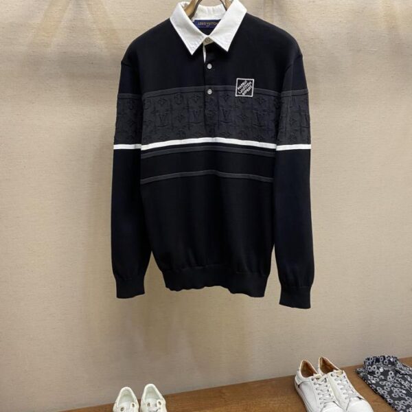 designer,replica,clothing,fake,1:1,lv,luxury,high quality Louis Vuitton new high-end letter badge stitching logo jacquard contrast striped polo shirt unisex