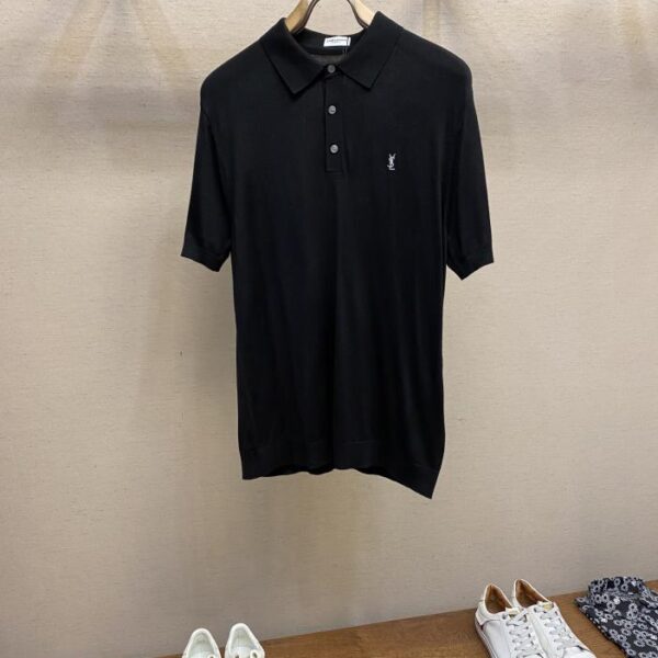 designer,replica,clothing,fake,1:1,lv,luxury,high quality YSL Merino imported wool + Tencel blended knitted lapel short-sleeved T-shirt Polo shirt