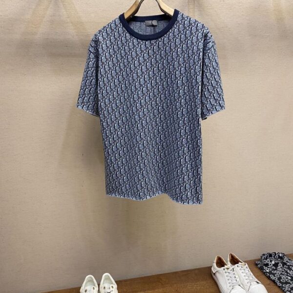 designer,replica,clothing,fake,1:1,lv,luxury,high quality Dior new full print monogram knitted round neck short sleeve T-shirt unisex