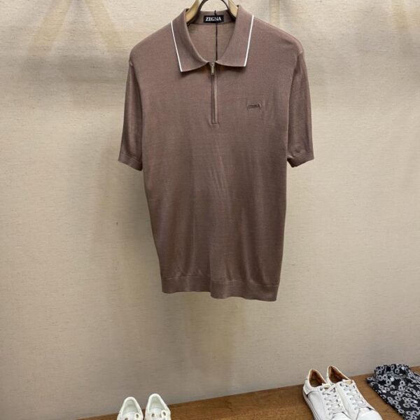 designer,replica,clothing,fake,1:1,lv,luxury,high quality Zegna quality control high-end single product ZZ latte zipper knitted short-sleeved Polo shirt