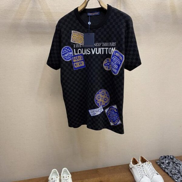 designer,replica,clothing,fake,1:1,lv,luxury,high quality Louis Vuitton new LV checkerboard cotton short-sleeve