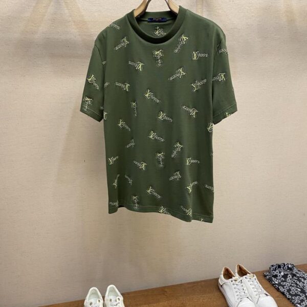 designer,replica,clothing,fake,1:1,lv,luxury,high quality Louis Vuitton jacquard knitted pattern round neck cotton casual short-sleeved T-shirt