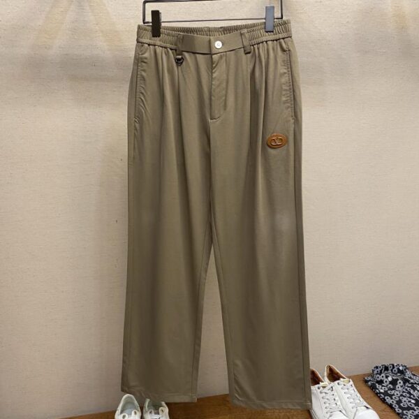 designer,replica,clothing,fake,1:1,lv,luxury,high quality VLT Brown Leather Label Men’s Elastic Waist Drawstring Straight Pants