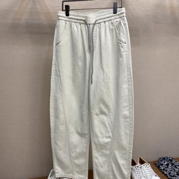 designer,replica,clothing,fake,1:1,lv,luxury,high quality BV rare white cow drawstring elastic waist loose thin jeans
