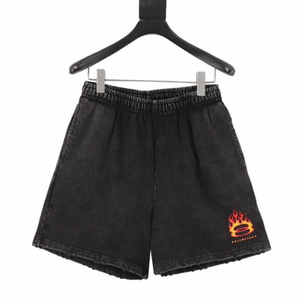 designer,replica,clothing,fake,1:1,lv,luxury,high quality Balenciaga Double Ring Flame Fried Snowflake Washed Hole Shorts (8A89)