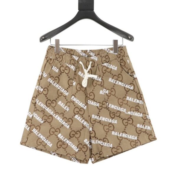 designer,replica,clothing,fake,1:1,lv,luxury,high quality Balenciaga 脳 GUCCI joint jacquard bullet screen print shorts (634E)