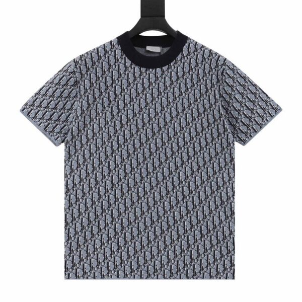 designer,replica,clothing,fake,1:1,lv,luxury,high quality Dior full print jacquard logo knitted short-sleeved T-shirt (F044)