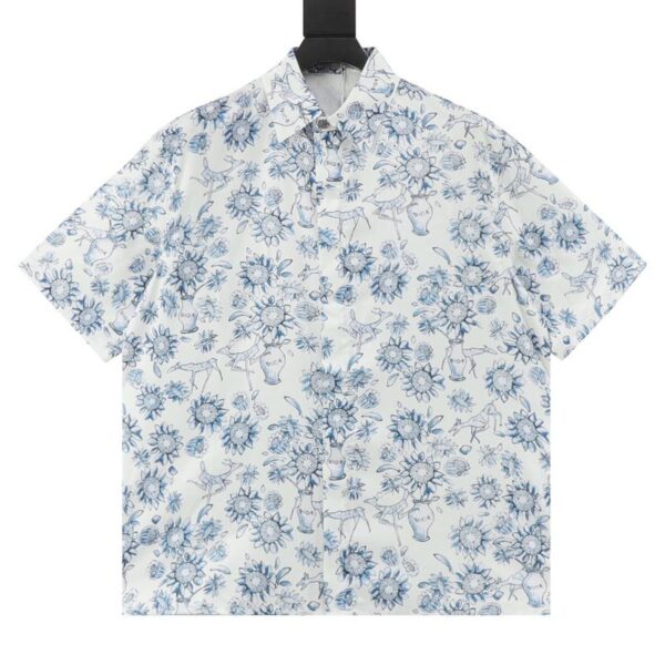 designer,replica,clothing,fake,1:1,lv,luxury,high quality Dior Blue and White Porcelain Style Full Print Short Sleeve Shirt (77E9)