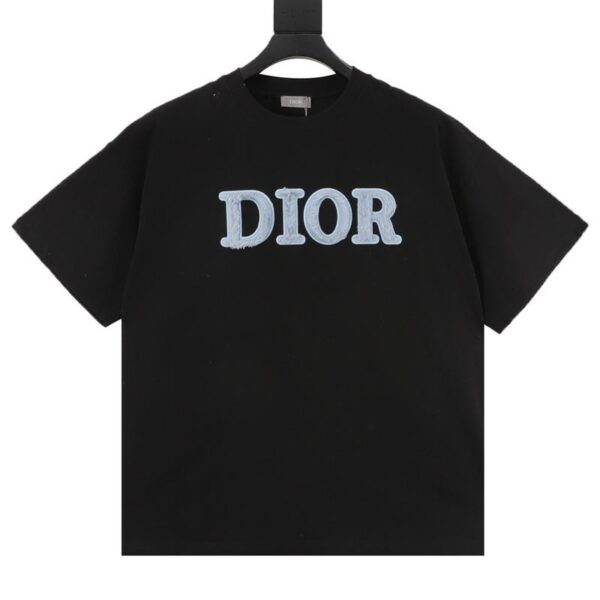 designer,replica,clothing,fake,1:1,lv,luxury,high quality Dior blue flocked letter embroidered short-sleeved T-shirt (6FFF)