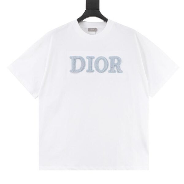 designer,replica,clothing,fake,1:1,lv,luxury,high quality Dior blue flocked letter embroidered short-sleeved T-shirt (EDA8)