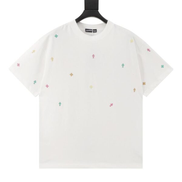 designer,replica,clothing,fake,1:1,lv,luxury,high quality Chrome Hearts colorful rivet cross inlaid short-sleeved T-shirt (D83A)