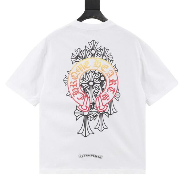 designer,replica,clothing,fake,1:1,lv,luxury,high quality Chrome Hearts Gradient Horseshoe Cross Printed Short Sleeves (923F)