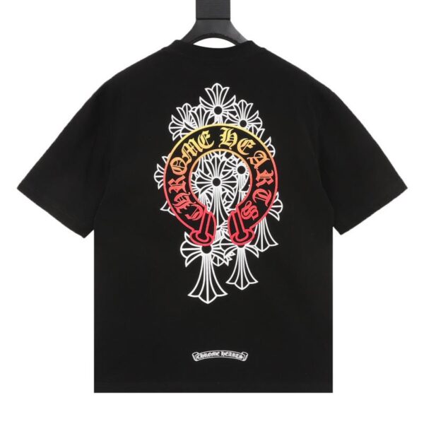 designer,replica,clothing,fake,1:1,lv,luxury,high quality Chrome Hearts Gradient Horseshoe Cross Printed Short Sleeves (E11A)