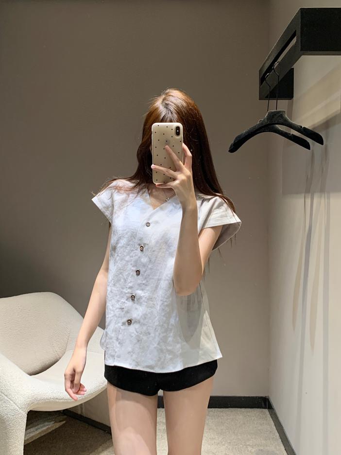 designer,replica,clothing,fake,1:1,lv,luxury,high quality Icic 25Ss Spring and Summer New Minimalist Long-termism Orange Tone Linen V-neck Shirt