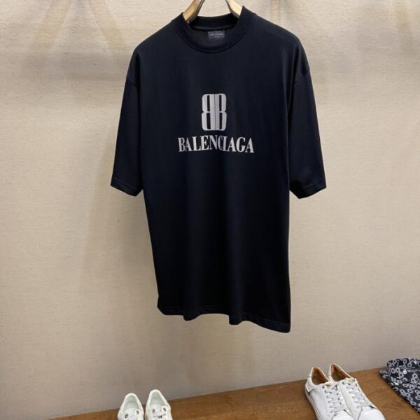 designer,replica,clothing,fake,1:1,lv,luxury,high quality Balenciaga black double B printed short sleeves (M6ZFD)