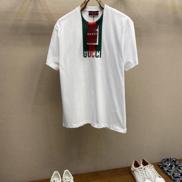 designer,replica,clothing,fake,1:1,lv,luxury,high quality Gucci GU collar print round neck short sleeves (K2U7D)