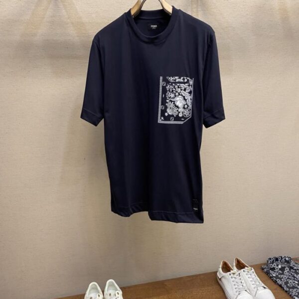 designer,replica,clothing,fake,1:1,lv,luxury,high quality Fendi wax flower pocket round neck short sleeves (5EHIZ)