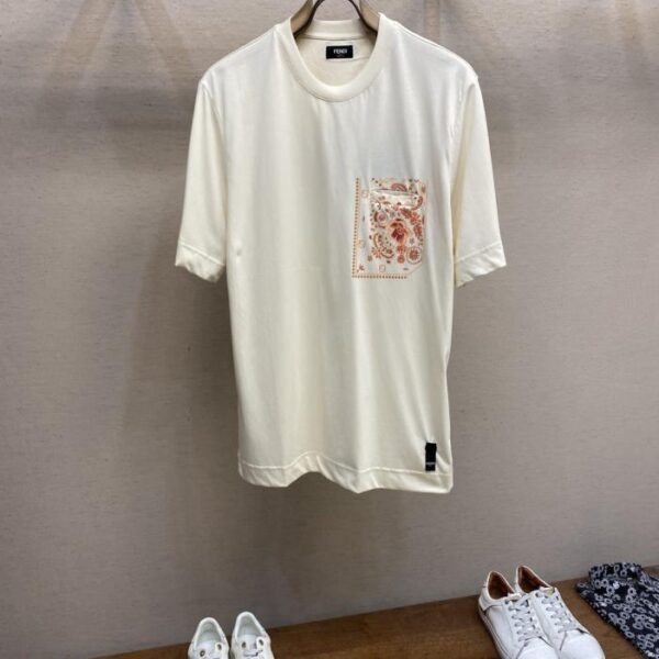 designer,replica,clothing,fake,1:1,lv,luxury,high quality Fendi wax flower pocket round neck short sleeves (C64P5)