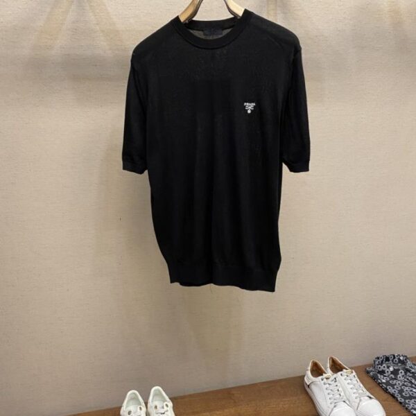 designer,replica,clothing,fake,1:1,lv,luxury,high quality Prada classic LOGO embroidered wool round neck short sleeves (F3M98)