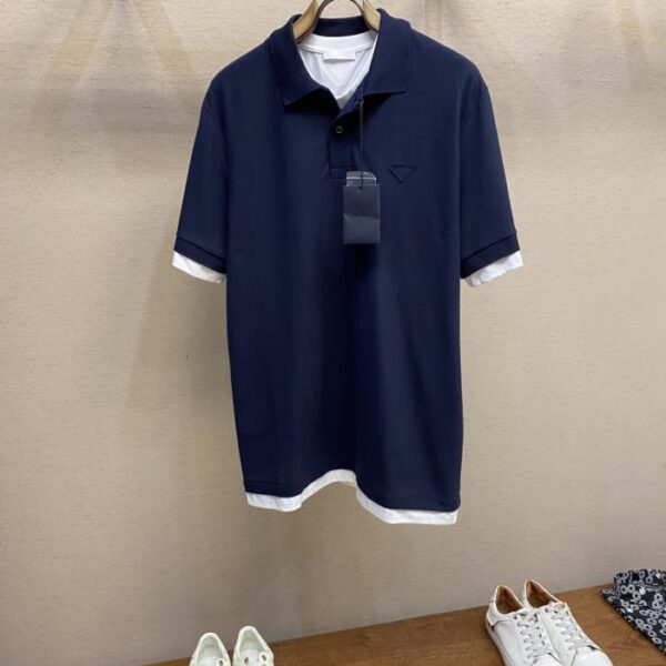 designer,replica,clothing,fake,1:1,lv,luxury,high quality Prada POLO shirt with contrasting fabric triangle logo (YPMB8)