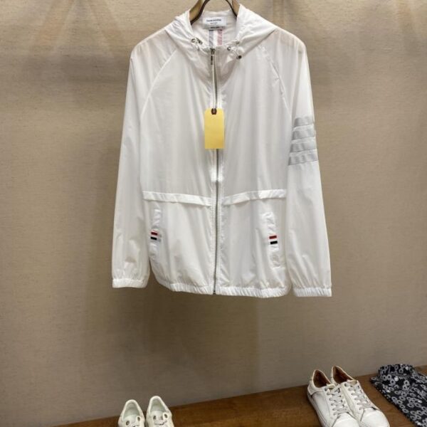 designer,replica,clothing,fake,1:1,lv,luxury,high quality Thom Brown Webbing Splicing Long Sleeve Thin Hooded Sun Protection Shirt (3VL7Z)