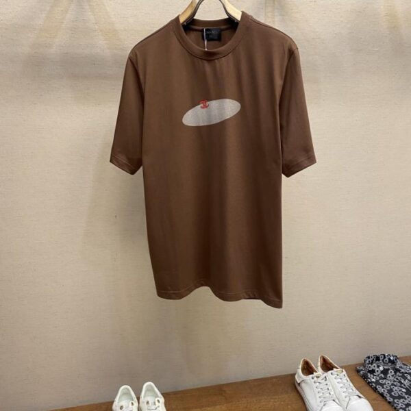 designer,replica,clothing,fake,1:1,lv,luxury,high quality CHANEL CH Brown UFO Print Short Sleeve T-Shirt (D2JWD)