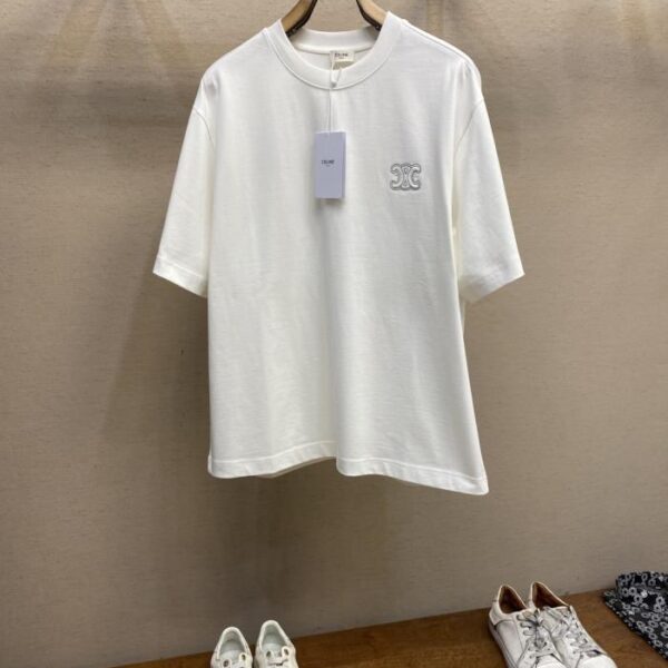 designer,replica,clothing,fake,1:1,lv,luxury,high quality Celine Spring/Summer Series Hollow Embroidery Three-Dimensional Destruction Logo Letters Loose Fit Half Sleeve T-Shirt (UNNXM)