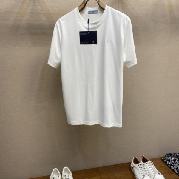 designer,replica,clothing,fake,1:1,lv,luxury,high quality Prada classic natural logo embossed short sleeve T-shirt (8X41T)