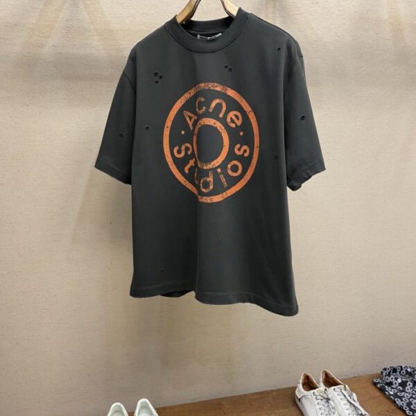 designer,replica,clothing,fake,1:1,lv,luxury,high quality Acne Studios Early Spring New Heavy Cotton Distressed Printed Washed Damaged Half Sleeve T-shirt (78AIC)