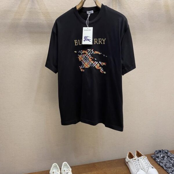 designer,replica,clothing,fake,1:1,lv,luxury,high quality Burberry Check Horse Round Neck Loose Cotton Short Sleeve (4972K)