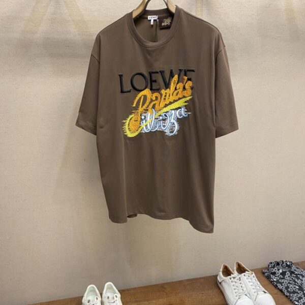 designer,replica,clothing,fake,1:1,lv,luxury,high quality Loewe Summer New Heavy Summer Color Embroidery Loose Fit Round Neck Cotton T-shirt Unisex (8FG7X)
