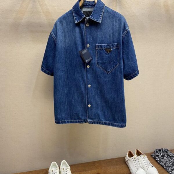 designer,replica,clothing,fake,1:1,lv,luxury,high quality Prada Spring/Summer New Washed Triangle Logo Denim Shirt Jacket (O73ED)
