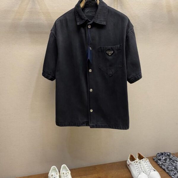 designer,replica,clothing,fake,1:1,lv,luxury,high quality Prada Spring/Summer New Washed Triangle Logo Denim Shirt Jacket (SJD78)