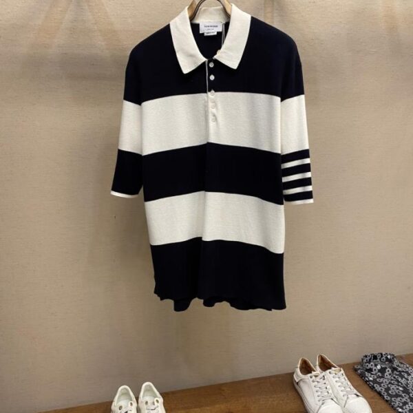 designer,replica,clothing,fake,1:1,lv,luxury,high quality Thom Brown TB striped knitted stand collar polo short sleeve T-shirt (IZU67)