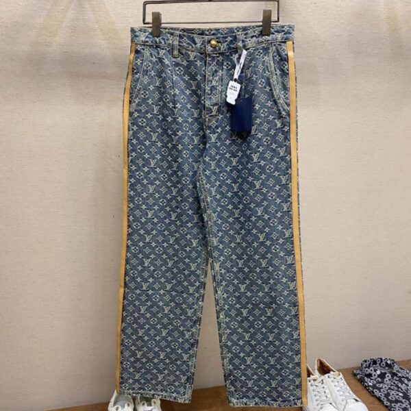 designer,replica,clothing,fake,1:1,lv,luxury,high quality LV new side band full print monogram jeans (TKGDT)