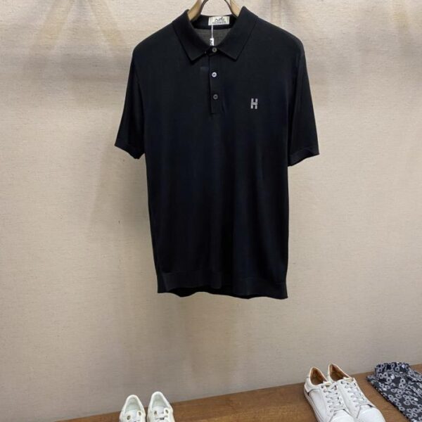 designer,replica,clothing,fake,1:1,lv,luxury,high quality Hernes French high-end big H couple black knitted short-sleeved Polo shirt (TGRMW)