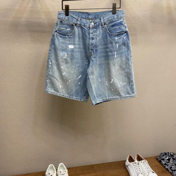 designer,replica,clothing,fake,1:1,lv,luxury,high quality Acne Studios ink-splashed denim shorts (distinguish the fake version at a glance) with molded buttonholes, genuine leather label, pocket line and original perfect reproduction (UE3V4)