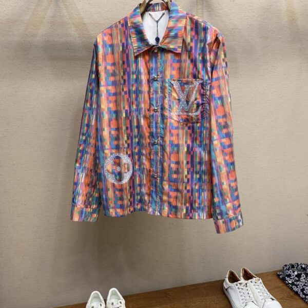 designer,replica,clothing,fake,1:1,lv,luxury,high quality LV new rainbow laser stereoscopic old flower print long sleeve shirt (IHPQM)