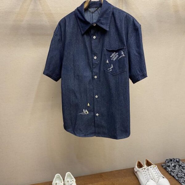 designer,replica,clothing,fake,1:1,lv,luxury,high quality LV sailboat letter embroidered denim shirt jacket (WI8ME)