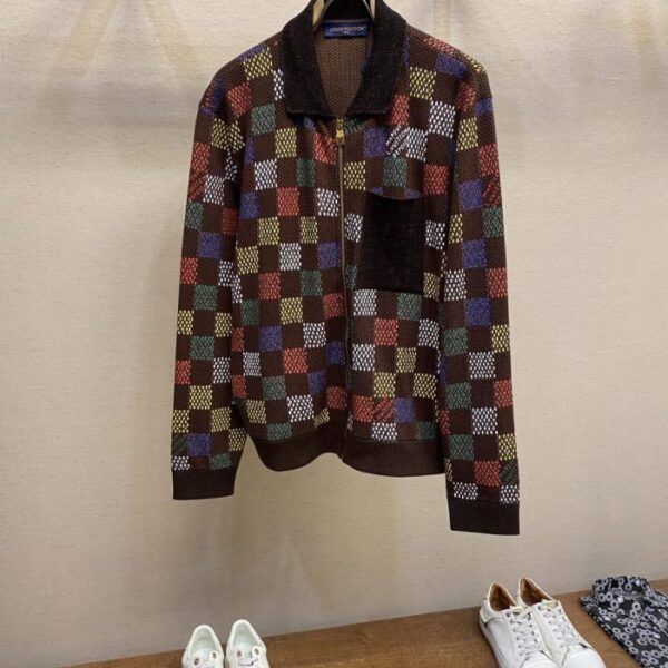 designer,replica,clothing,fake,1:1,lv,luxury,high quality LV European and American style early spring new letter color chess jacquard knitted jacket (QGB)