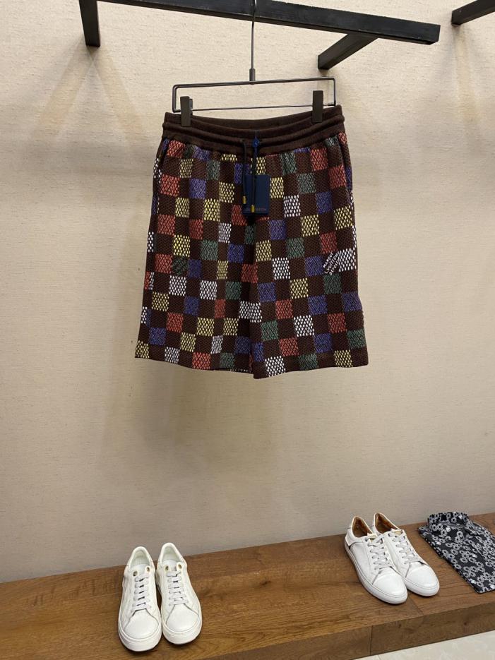 designer,replica,clothing,fake,1:1,lv,luxury,high quality LV Men’s Spring and Summer Shorts Colorful Checkered Cotton Blended Knitted Shorts (5BBDG)