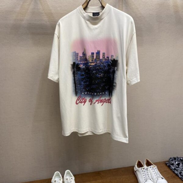 designer,replica,clothing,fake,1:1,lv,luxury,high quality Balenciaga Los Angeles Night Scene Short Sleeve T-shirt (J6E8O)